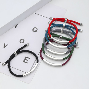 Braccialetti Macramè con Barra Rettangolare Nera Vuota in Acciaio Inossidabile Incisa, Personalizzabili con Logo ID, Placcati Oro 18k - Product Image 3