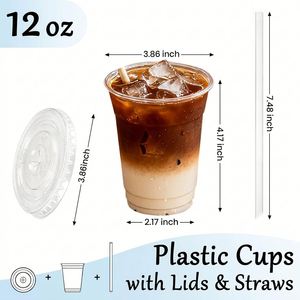Gobelets jetables transparents en PET de 12 oz avec couvercles et pailles |   Anti-fuite, sans BPA, pour café glacé et smoothies - Product Image 2