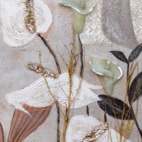 Peintures murales sur toile style rétro, fleurs de lys, peintes à la main, texture épaisse, feuilles, art mural
