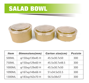 Recipientes de Papel para Llevar, Tazones para Ensalada de 500 ml a 1300 ml, Tazón de Papel Kraft Desechable para Fideos - Product Image 5
