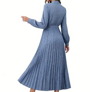 Robe longue plissée à pois pour femme, col noué, manches longues, fluide, style vintage décontracté, Sehe Fashion - Product Image 2