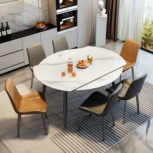 Mesas <span class=keywords><strong>de</strong></span> Comedor Redondas Extensibles <span class=keywords><strong>de</strong></span> Piedra Sinterizada Blanca con Patas <span class=keywords><strong>de</strong></span> Metal Negro para 4, 6 u 8 Personas, Muebles para el Hogar, <span class=keywords><strong>Mesa</strong></span> <span class=keywords><strong>de</strong></span> Comedor para Apartamento - Product Image 5