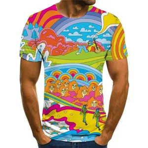 Dropshipping Hippie T Shirt Men Colorful Funny T Shirt Graffiti Shirt Print Happy Anime Clothes Soft Polyester Short-Sleeved Tee