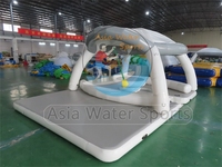 Plateforme d'île flottante gonflable, bar, dock flottant gonflable, pour jeux d'eau, pub flottant avec tente pour adultes