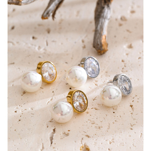 JINYOU 5692 - Pendientes Clásicos Grandes Redondos con Circonita Cúbica, Perlas Simuladas Blancas Brillantes, Pendientes de Moda - Product Image 4