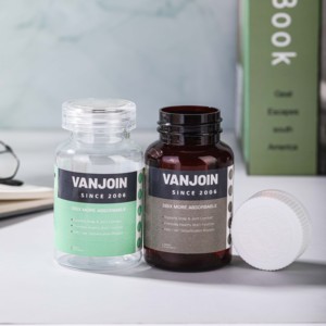 Bouteille de compléments alimentaires en PET ambré avec logo personnalisé, marque Vanjoin, bouchon à vis, design résistant à la lumière 2026, pour probiotiques, enzymes, <span class=keywords><strong>oxygène</strong></span> - Product Image 1
