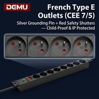 PDU Industri 1U 8 Jalur Tipe E Outlet Saklar Dua Kutub 16A 250V Proteksi Beban Berlebih Server