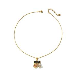 Crystal <b>Necklace</b> Gold Plated 316L Stainless Steel Pendant With Black And Pink Stones Elegant Jewelry For Women - Product Image 1