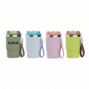 Venta al por mayor: Vasos térmicos de acero inoxidable personalizables de 350 ml (12 oz) para el regreso a clases, con tapas abatibles, asa y cuerda, colores surtidos, estilo americano. - Product Image 1