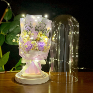 Flores de Jabón LED Realistas con Cubierta de Cristal, Adornos para el Día de San Valentín, Regalos de Flores Eternas, Rosa Estrella Fugaz de Larga Duración - Product Image 4