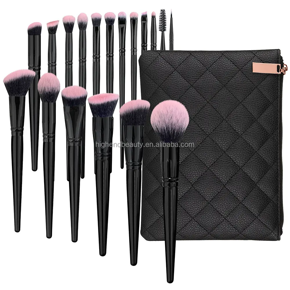 Classical Makeup Brush Women Soft Synthetic Hair Beauty Tools 18pcs Black Cosmetic Kit Makeup Brushes Sets With Quilted Bag