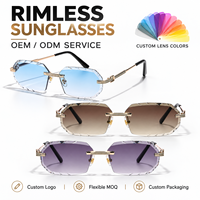 Lunettes de soleil unisexes européennes de niche à monture métallique sans cadre, coupe diamant, UV400, petite monture