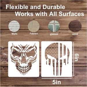 <strong>Skull</strong> <strong>Stencils</strong> for Painting on Wood Flame Skeleton Hand Finger Fire Templates for <strong>Airbrushing</strong> Art Crafts Plastic