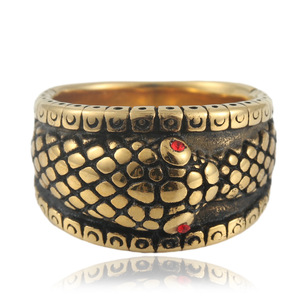Snake <b>Ring</b> Stainless Steel Gold <b>Black</b> Two Tone Animal Design <b>Men</b> Punk Style Party Jewelry 24042 - Product Image 1