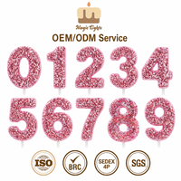 Bougies d'anniversaire numérotées roses scintillantes de qualité supérieure 0-9, ensemble de décorations de gâteau hexagonales 3D sculptées en sequins pour fêtes d'enfants et baby showers