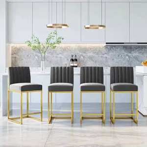 Sillas de Barra Altas de Terciopelo para Restaurante, Diseño Moderno y Contemporáneo de Lujo, con Respaldo, para Cocina - Product Image 1