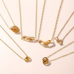 Geometric Double Ring <b>Titanium</b> Steel Necklace With Diamond Inlay For Women Sweater <b>Chain</b> Gift Jewelry - Product Image 3