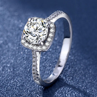 Bague de fiançailles en moissanite taille coussin pour femme, halo carré, pierres latérales pavées, argent S925 plaqué rhodium/or, certifiée GRA