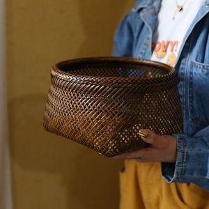 Bamboo Woven Storage <b>Basket</b> Round Handmade For Kitchen Fruit Vegetable <b>Egg</b> Storage Home Use Anji Origin - Product Image 1