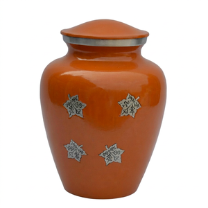 Urne commémorative décorative orange pour cendres funéraires avec couvercle - Artisanat indien - Product Image 1