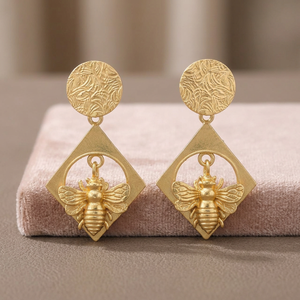 New Arrival <b>Gold</b> Plated Ethnic Beautiful Classic Unique Geometric Bee Design Drop <b>Earrings</b> <b>Set</b> for Party Occasions - Product Image 3