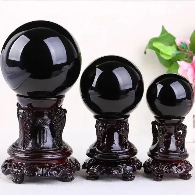 Ornamenti a sfera di cristallo di ossidiana naturale diretta in fabbrica sfera di cristallo nera lucidata a forte energia per la casa