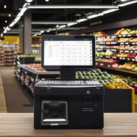 Tiroir de caisse pour ordinateur Pos tout-en-un à double écran tactile de 14 pouces avec imprimante thermique et lecteur de codes-barres pour supermarché