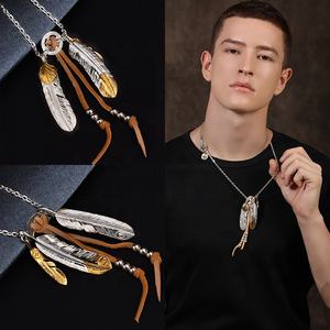 Collier couleur argent 950 pour homme, accessoires de bijoux, breloques en plume d'aigle, nouvelle collection - Product Image 2
