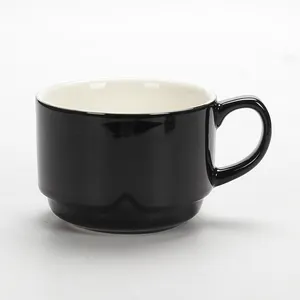 Caneca de cerâmica para café, xícara de cappuccino preta para beber café, feita à mão, com impressão de logotipo personalizada