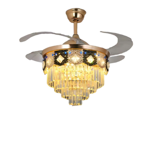 Ventilateur de plafond LED moderne en cristal avec télécommande, moteur DC, 6 vitesses, intensité variable, faible bruit, IRC 90, 4 pales, pour chambre, salle à manger, couloir - Product Image 1