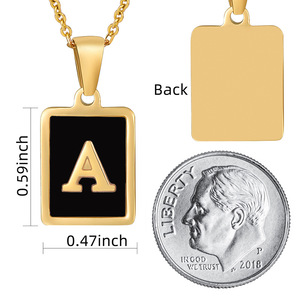 Zogxin Square Letter B Pendant Necklace 18K Gold Plated Stainless Steel Black Inlay Daily Wear Gift Jewelry for Women - Product Image 3