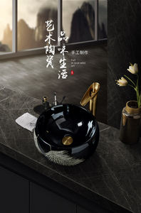 <span class=keywords><strong>Lavabo</strong></span> de Cerámica Negra de Diseño Contemporáneo, Ecológico, Resistente al Agua, Precio Económico, para Baño, 1 Año de Garantía - Product Image 2