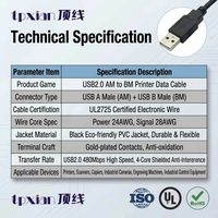 Kabel USB a Male ke B Male Port Persegi dengan Panjang Kustom, Kabel Berpelindung Kecepatan Tinggi 480Mbps untuk Printer, Scanner, Peralatan CNC