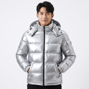 Winter warm quilted <b>jacket</b> Unisex hooded puffer coat Solid color padded zip-up Outdoor polyester puffer <b>jacket</b> Solid Colors - Product Image 3