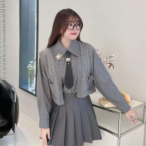 Chaleco de punto para mujer N8272, negro y gris, color sólido, con detalle de cadena, estilo preppy, tallas grandes para mujeres con curvas. - Product Image 2