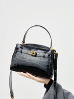 Sac à main carré à rabat en cuir de vache véritable pour femme, motif crocodile