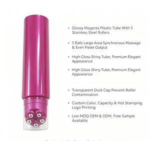 Magenta 5 Edelstahl-Rollenmassagetube, Kunststoff-Quetschverpackung für Körpercreme und Schultersalbe, OEM mit individuellem Logo - Product Image 4