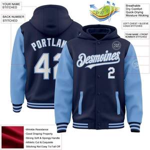 Vestes à capuche de style universitaire personnalisées pour adultes/adolescents Fanscustom Veste de baseball varsity à fermeture éclair intégrale Veste d'équipe Bomber Vêtements de sport personnalisés - Product Image 4