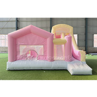 Château gonflable commercial en PVC pastel arc-en-ciel à prix avantageux avec toboggan, maison de rebond gonflable pour enfants pour location de fête
