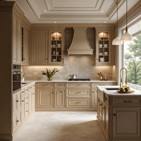 Meubles de cuisine de luxe européens en bois massif, ensembles complets classiques Shaker blancs en contreplaqué, îlot en marbre personnalisé