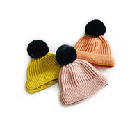 Bonnet personnalisé en acrylique côtelé avec pompon pour bébé, couleur bonbon, chaud et extensible, idéal pour l'extérieur en hiver