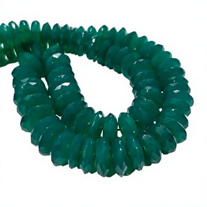 Ónix verde natural, corte alemán, facetado en forma de rondel, cuentas de 7 a 12 mm, se venden por hebra de 8 pulgadas. - Product Image 1
