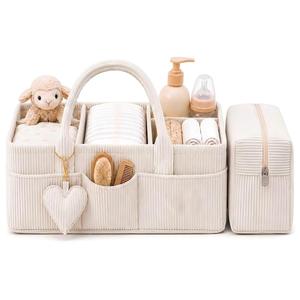 Organizador de Pañales para Bebé al por Mayor con Bolsa con Cierre a Juego, Cesta de Almacenamiento de Pañales de Pana Suave - Product Image 1