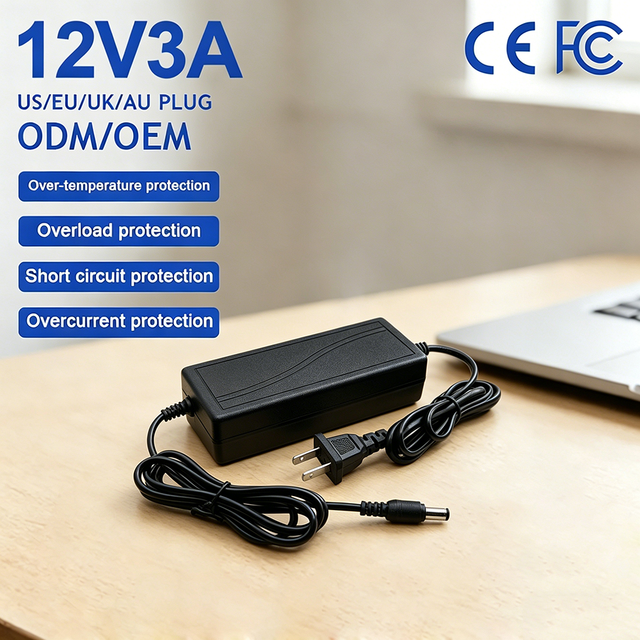 Factory Price 12V 3A Power Adapter PC Material 36W Desktop DC Adapter 12V 3A Power Supply CE Certified for LED Light Strips
