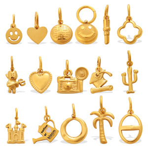 Gold Plated Stainless Steel Charms, Heart Palm <b>Tree</b> Camera Castle Fan Key Smiley <b>Face</b> Animal Pendants for Jewelry Making - Product Image 3