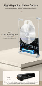 Bluetooth CDプレーヤー |   レトロインダストリアルデザイン |   長時間プレイ可能、取り外し可能なバッテリー付き |   壁掛け式クリスマスプレゼント - Product Image 4