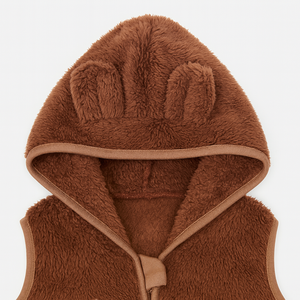 Premium Quality Casual Soft Coral Fleece Zipper Closure Kids Gilet <b>Bear</b> Ears <b>Hoodie</b> for Toddlers - Product Image 3