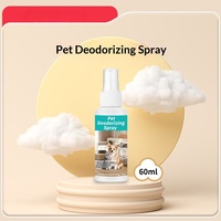Spray désodorisant compact pour animaux de compagnie 60 ml pour les routines de toilettage en voyage et l'assainissement des lits, des cages et des pièces pour animaux.