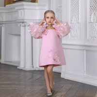 Robe de bal pour fille, robe de fête d'anniversaire, robe de haute couture pour enfants, design spécial, applique florale rose, manches longues