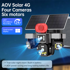 Caméra de sécurité solaire 4G AOV 16MP, 6 moteurs, 4 objectifs, 4 écrans, surveillance 24/7, vision nocturne couleur, caméra PTZ sans fil extérieure CCTV - Product Image 1